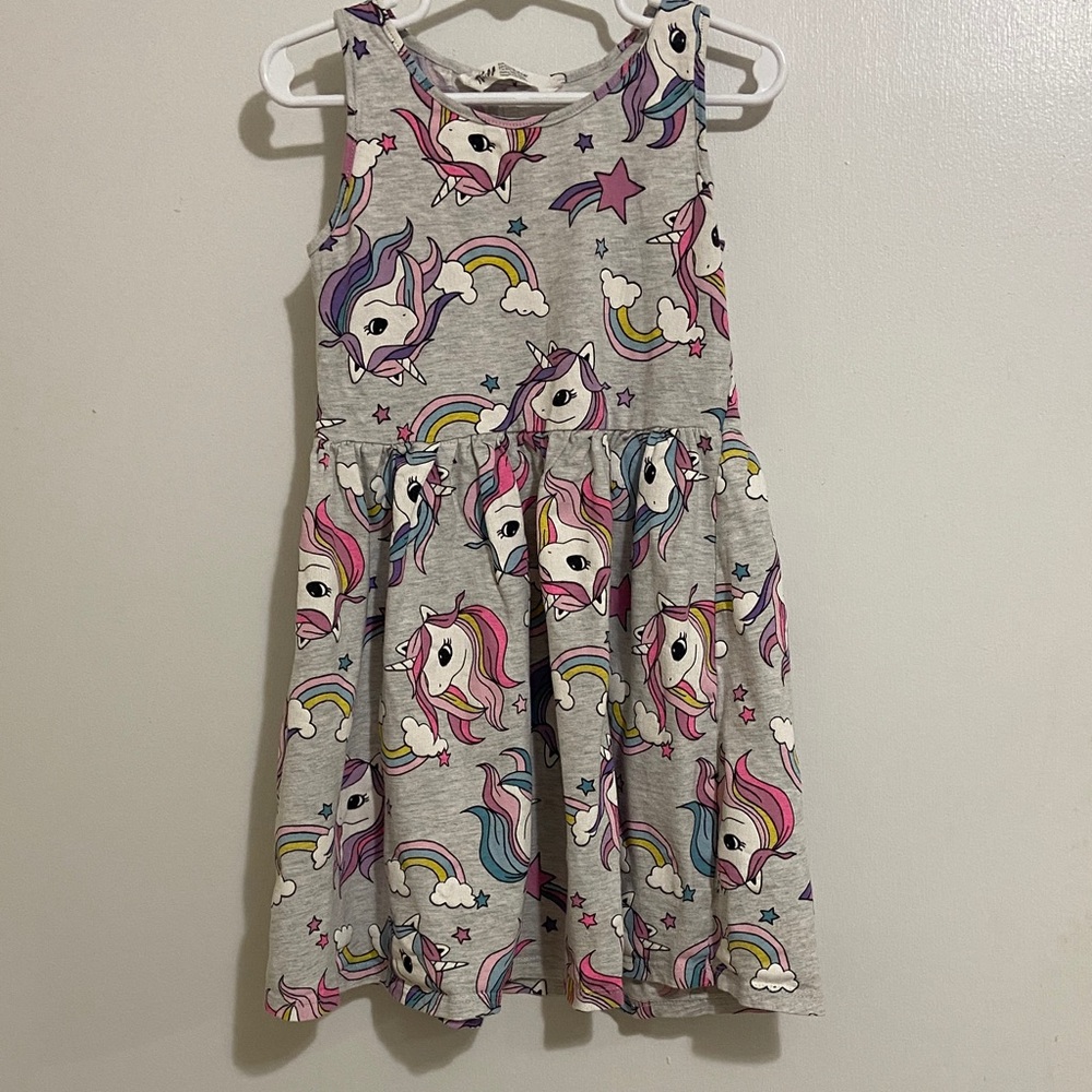 H&M Kids Dress with Unicorns - Gray and Pink size 6